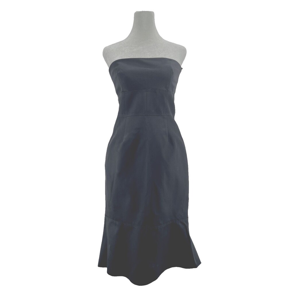 Lela Rose Dress Size 2 Black Wool Silk Cocktail Vintage Y2K Strapless Fluted Hem